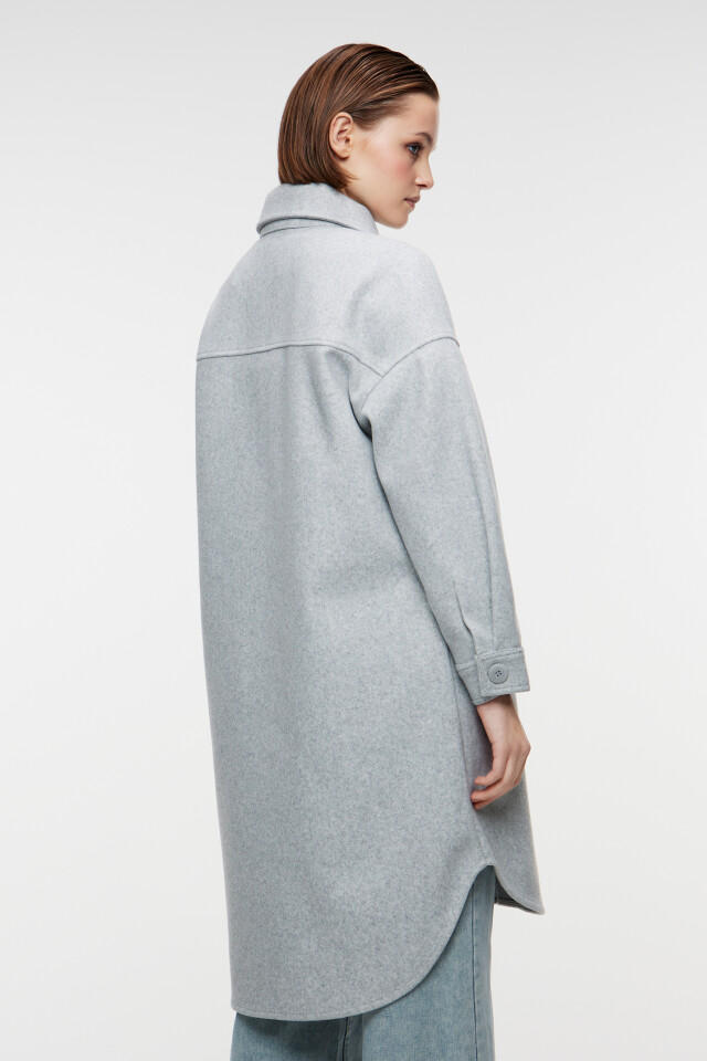 Куртка-рубашка oversize теплая удлиненная - цвет серый - 3