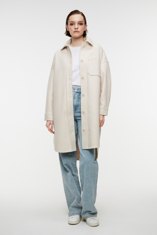 Куртка-рубашка oversize теплая удлиненная - цвет бежевый - 4