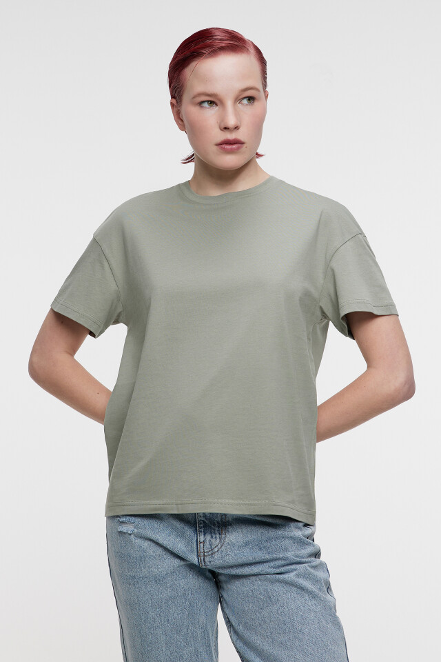 Футболка хлопковая базовая oversize - цвет зеленый - 1