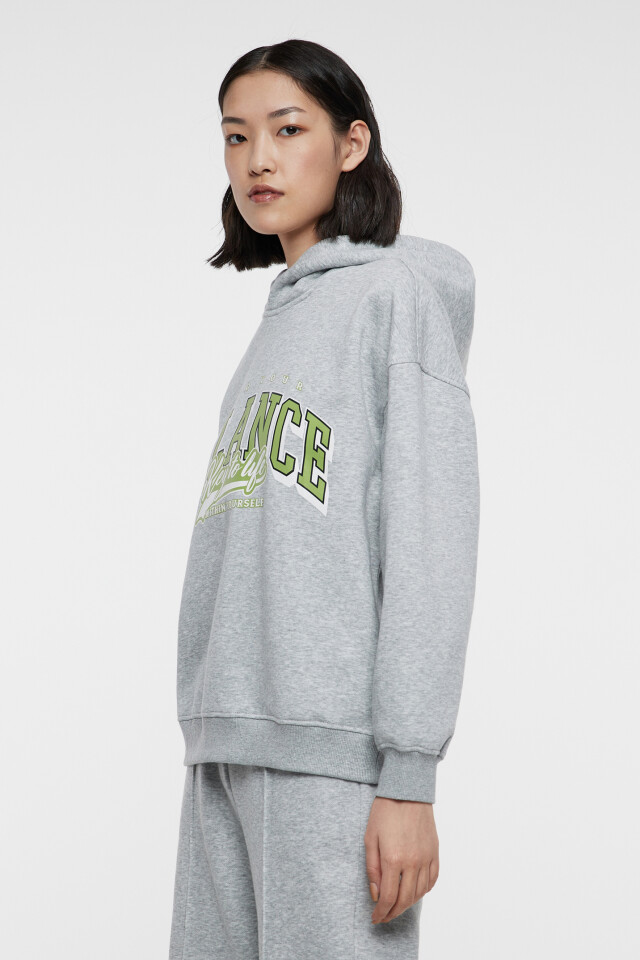 Толстовка хлопковая oversize с принтом-надписью - цвет серый - 2