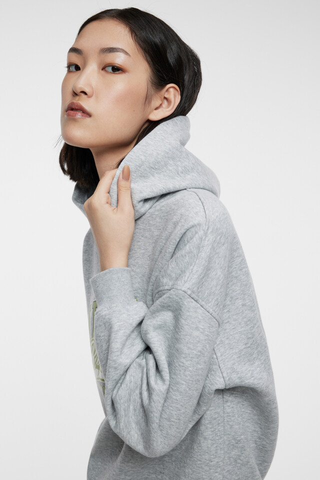 Толстовка хлопковая oversize с принтом-надписью - цвет серый - 9