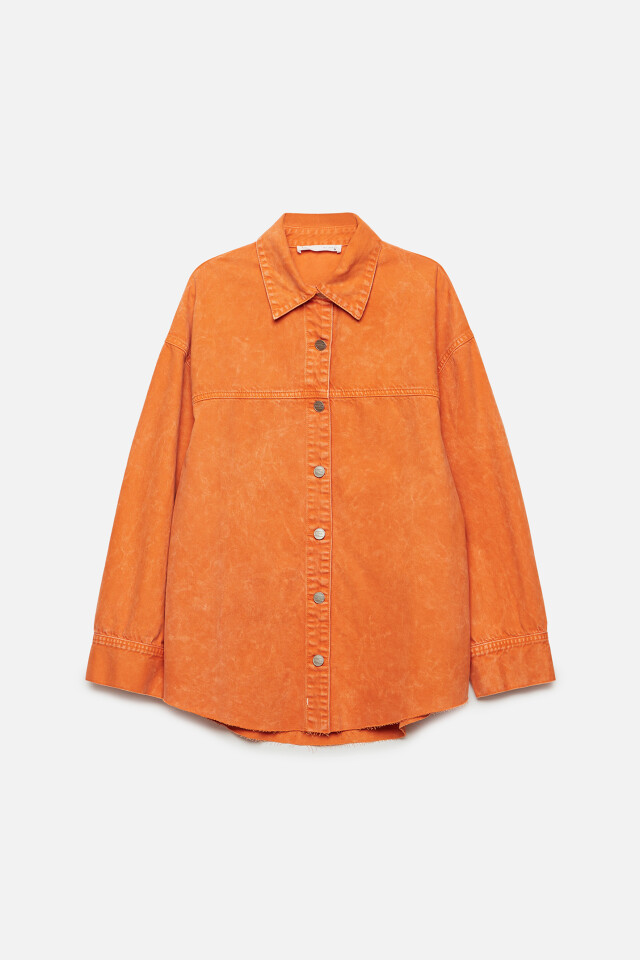 Рубашка oversize джинсовая из цветного денима - цвет оранжевый - 9