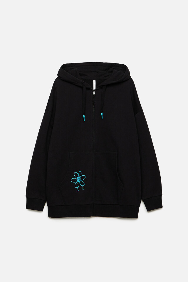 Толстовка oversize хлопковая на молнии с капюшоном - цвет черный - 9