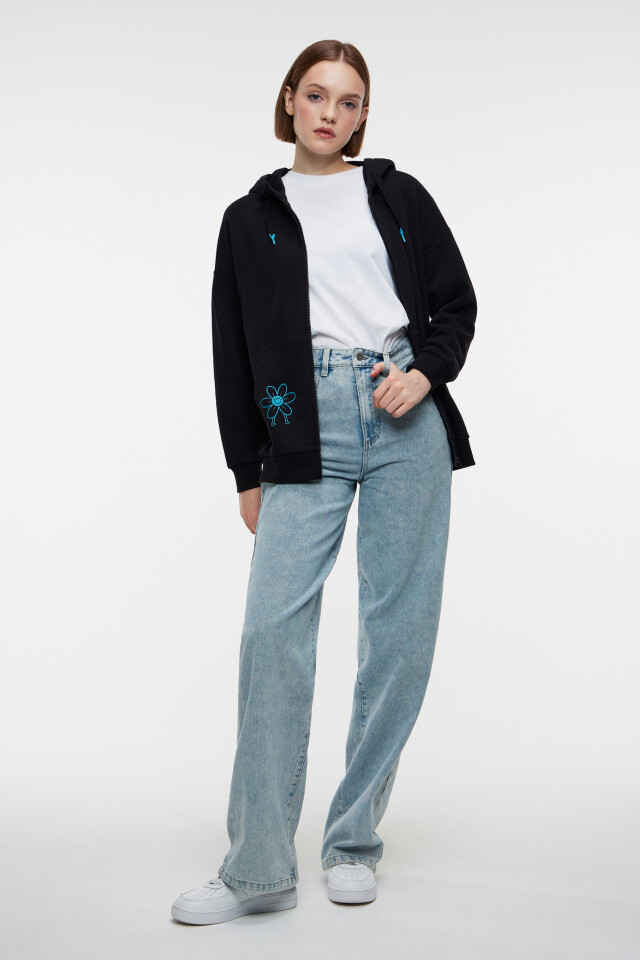 Толстовка oversize хлопковая на молнии с капюшоном - цвет черный - 4