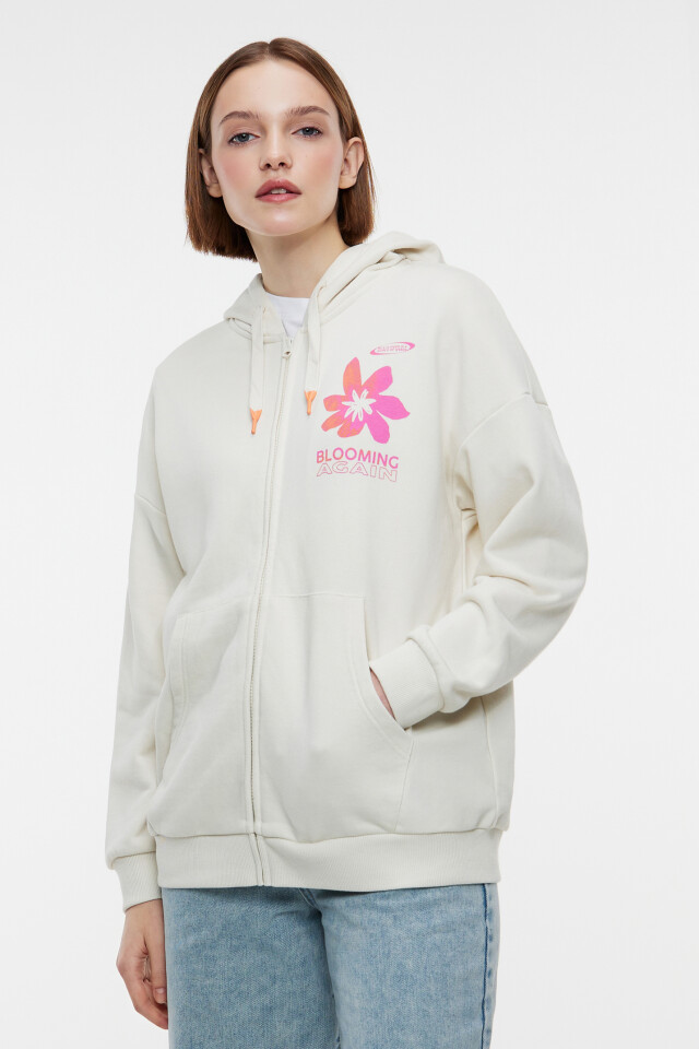 Толстовка oversize хлопковая на молнии с капюшоном - цвет белый - 1