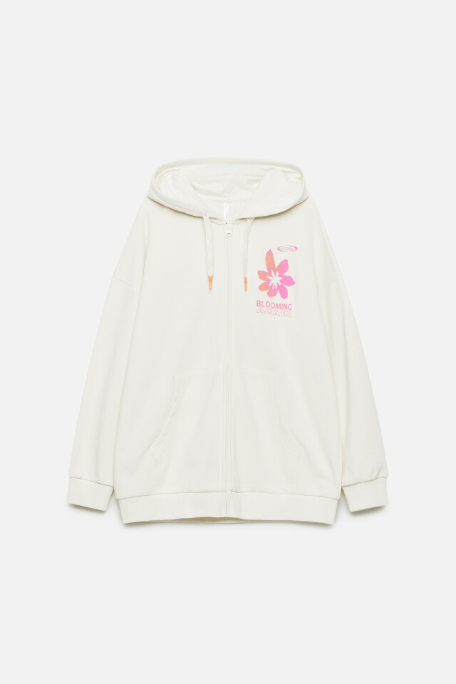 Толстовка oversize хлопковая на молнии с капюшоном - цвет белый - 9