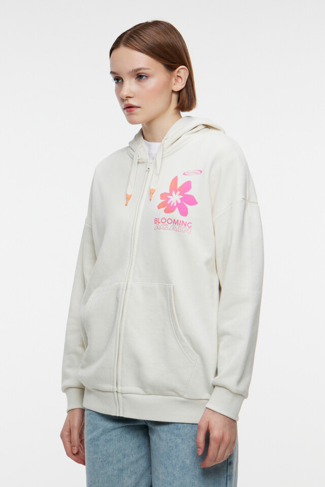 Толстовка oversize хлопковая на молнии с капюшоном - цвет белый - 2