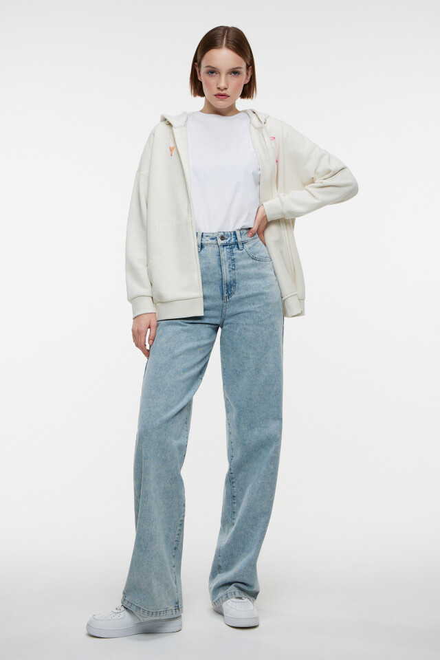 Толстовка oversize хлопковая на молнии с капюшоном - цвет белый - 4