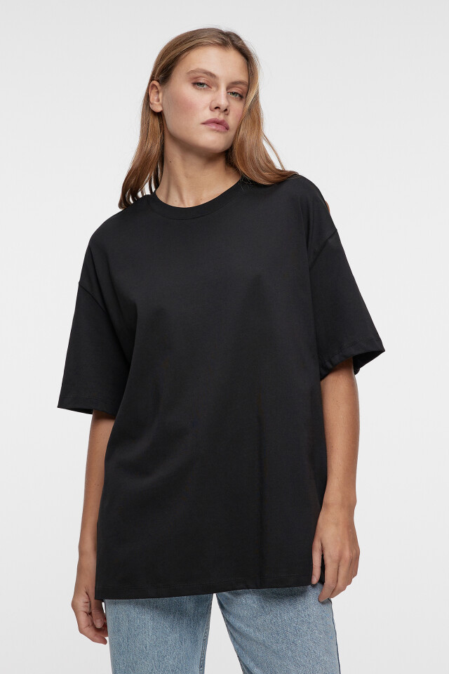 Футболка oversize хлопковая однотонная - цвет черный - 1