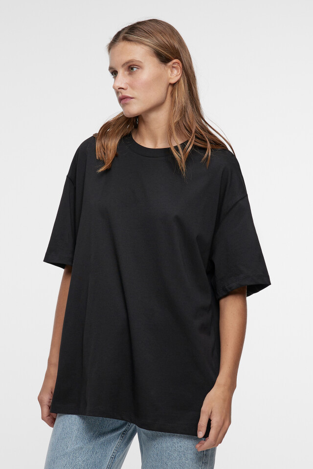 Футболка oversize хлопковая однотонная - цвет черный - 2