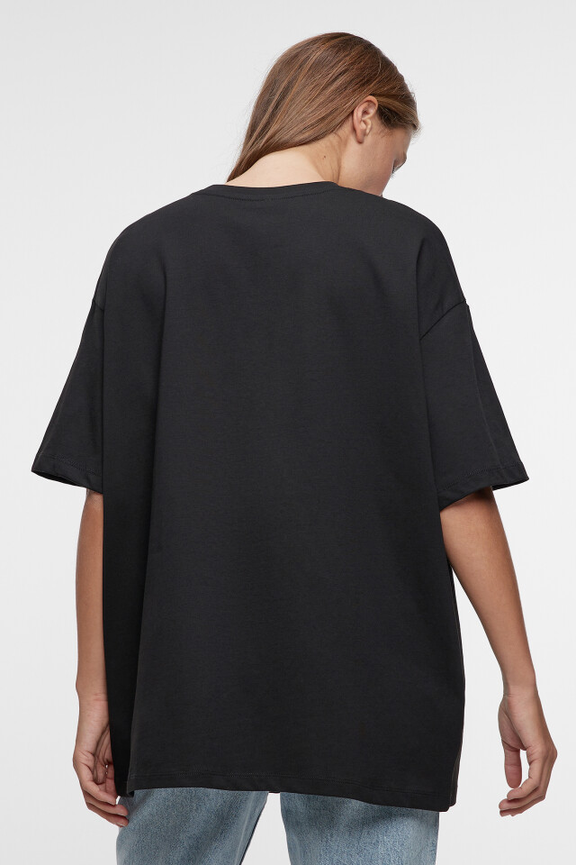 Футболка oversize хлопковая однотонная - цвет черный - 3