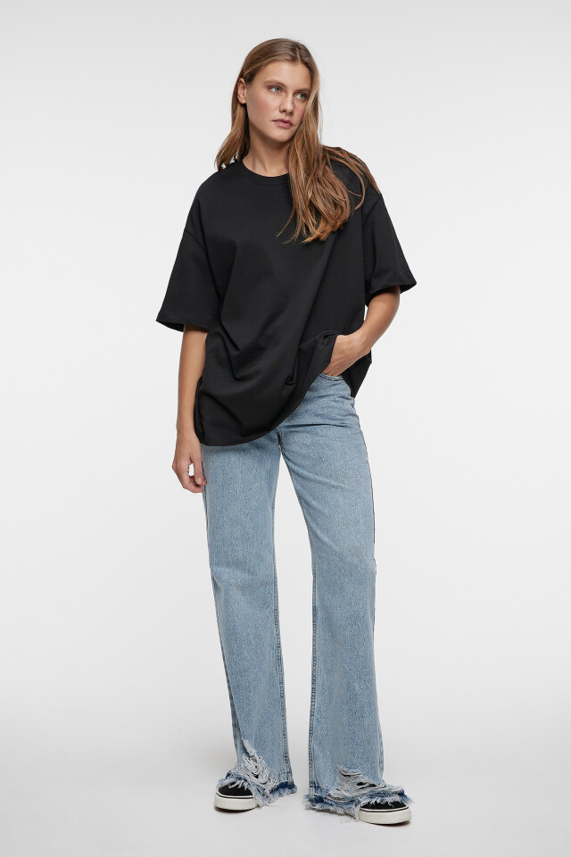 Футболка oversize хлопковая однотонная - цвет черный - 4