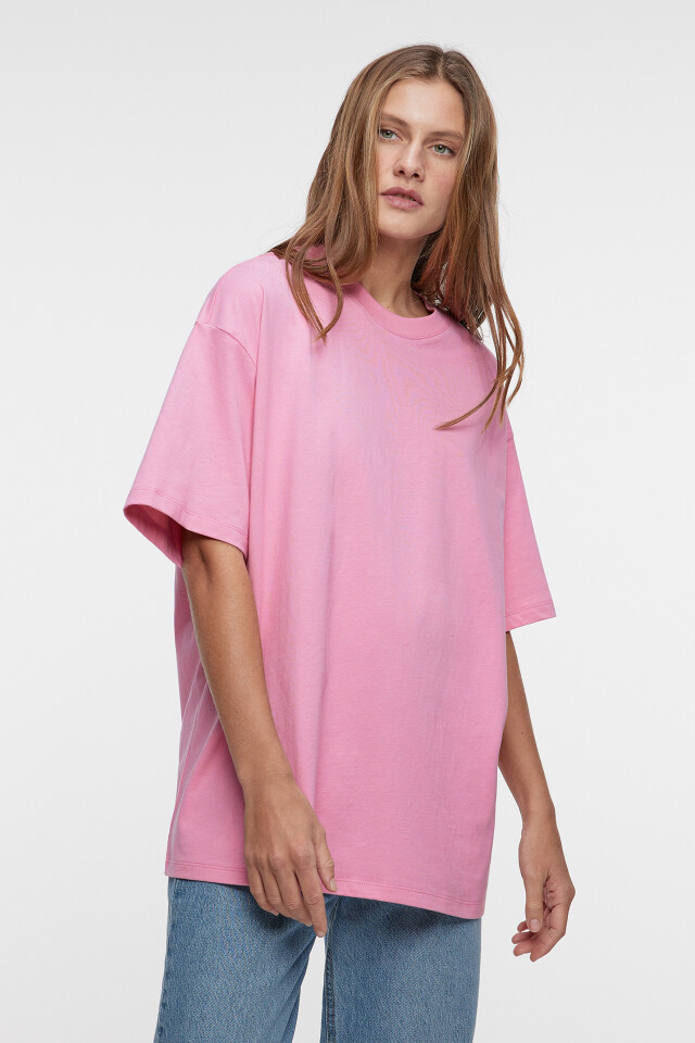 Футболка oversize хлопковая однотонная - цвет розовый - 1