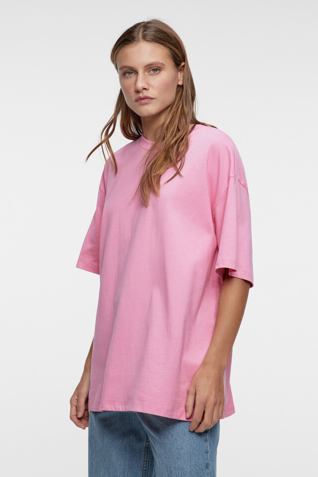 Футболка oversize хлопковая однотонная - цвет розовый - 2