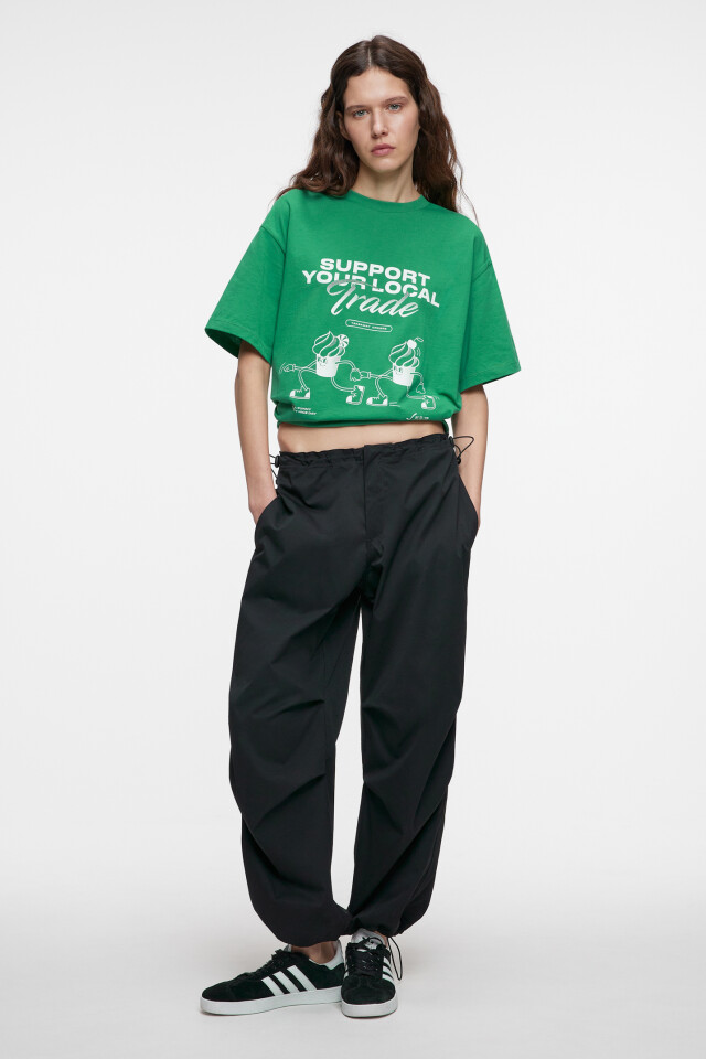 Футболка oversize хлопковая с принтом - цвет зеленый - 11