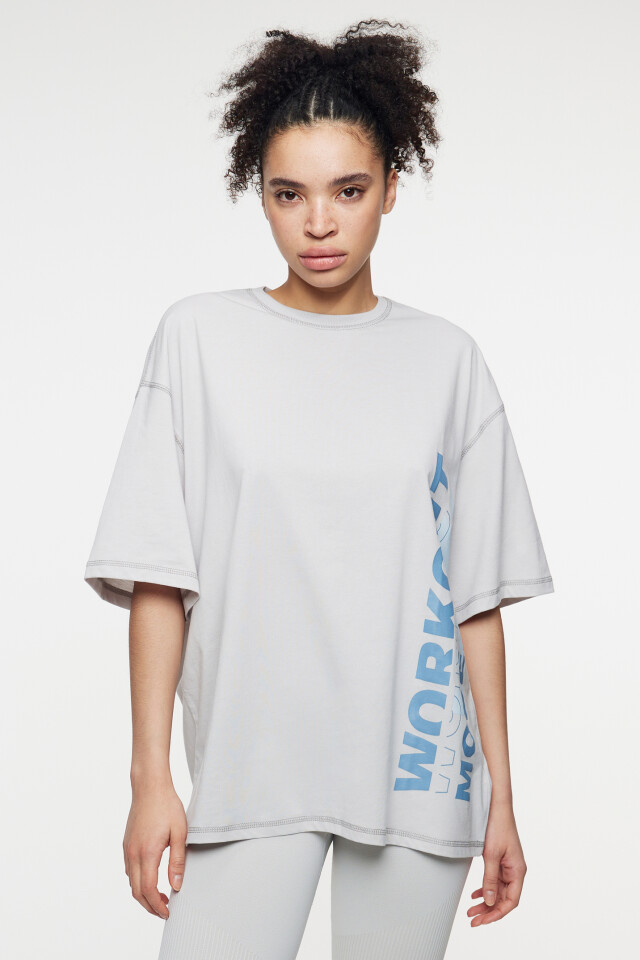 Футболка oversize спортивная с принтом-надписью - цвет серый - 2