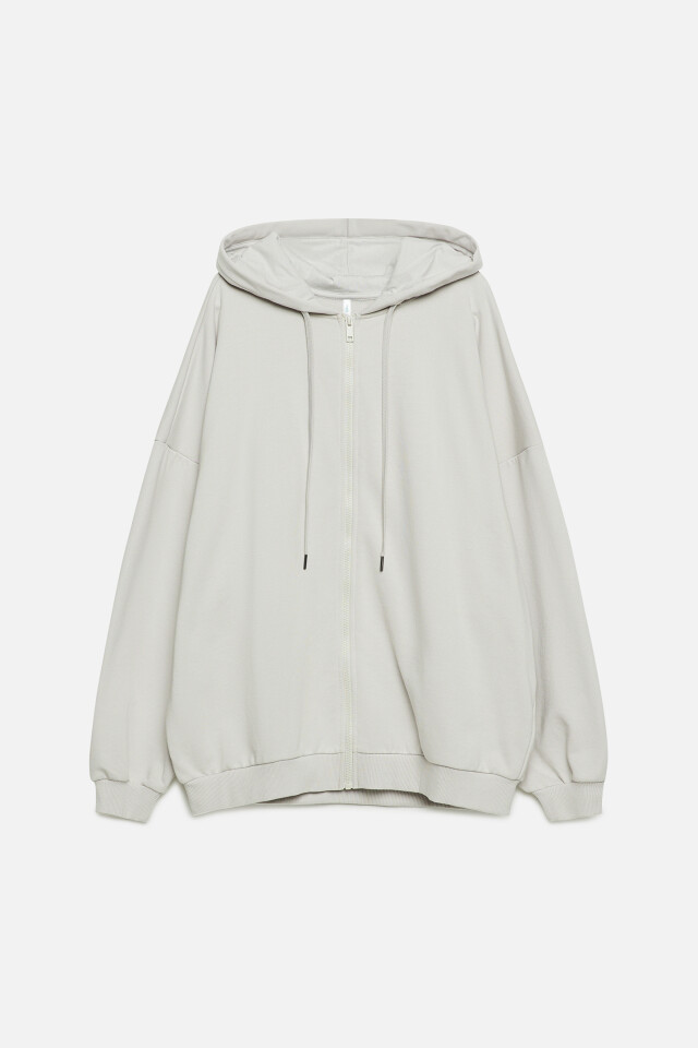 Худи oversize хлопковая на молнии с принтом - цвет серый - 7