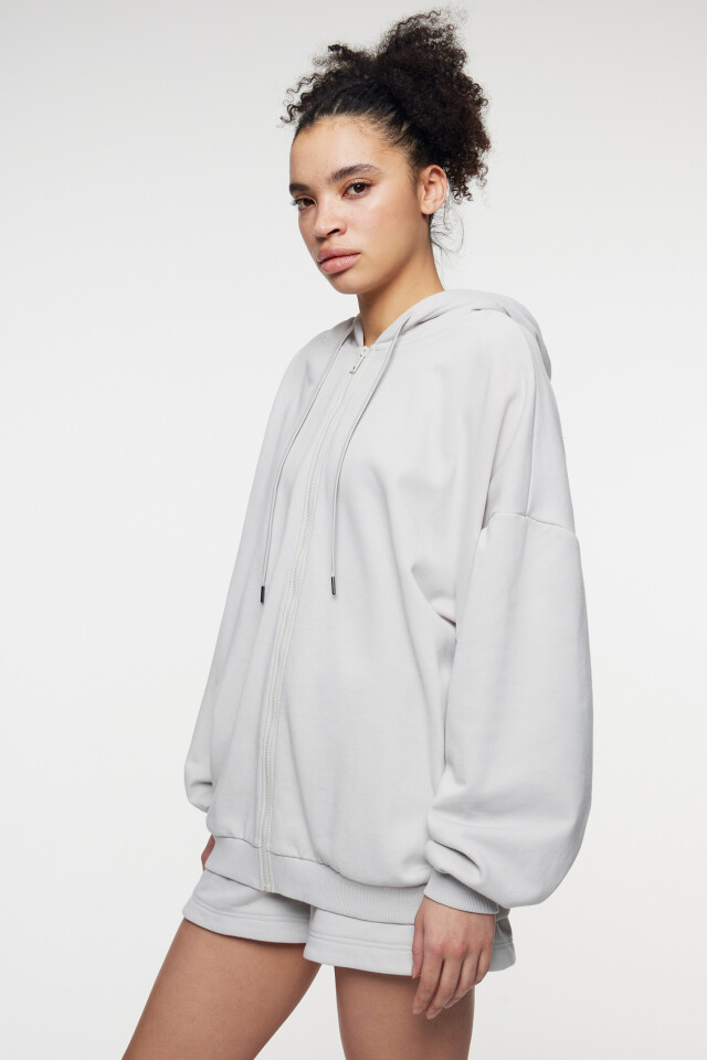 Худи oversize хлопковая на молнии с принтом - цвет серый - 3