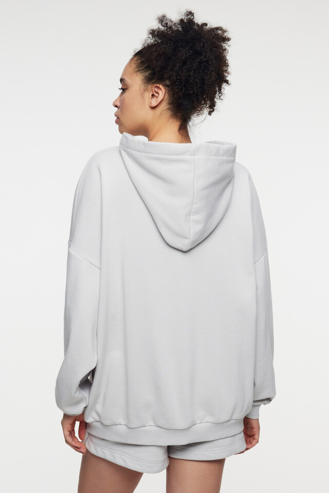 Худи oversize хлопковая на молнии с принтом - цвет серый - 4