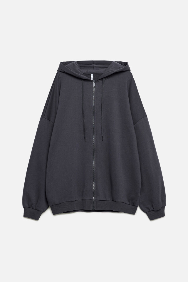 Худи oversize хлопковая на молнии с принтом - цвет серый - 10