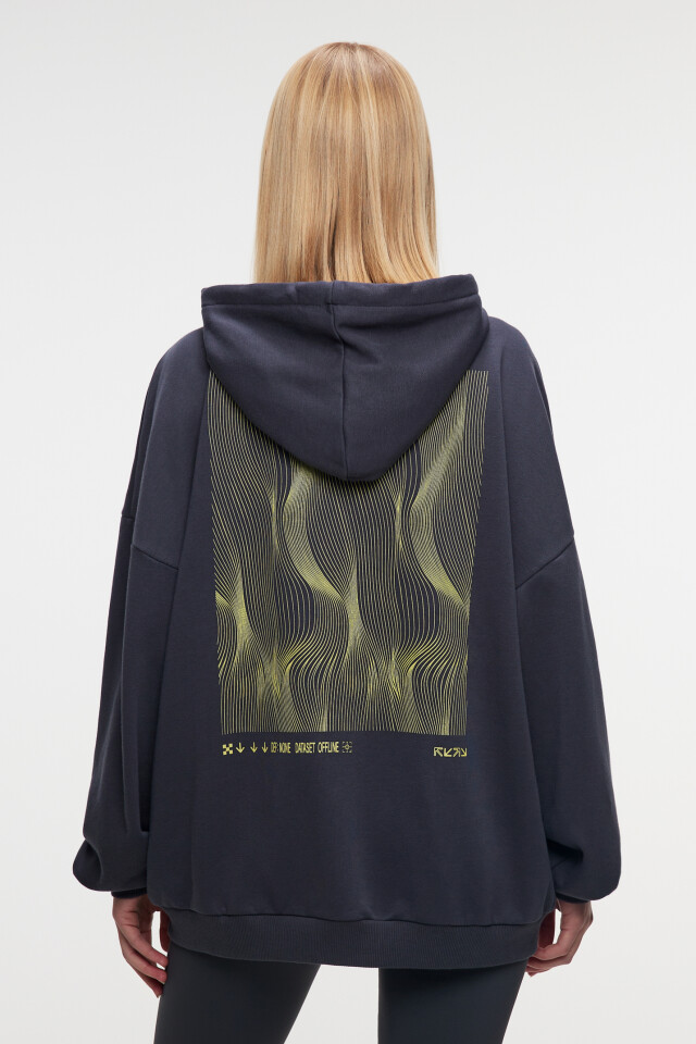Худи oversize хлопковая на молнии с принтом - цвет серый - 4