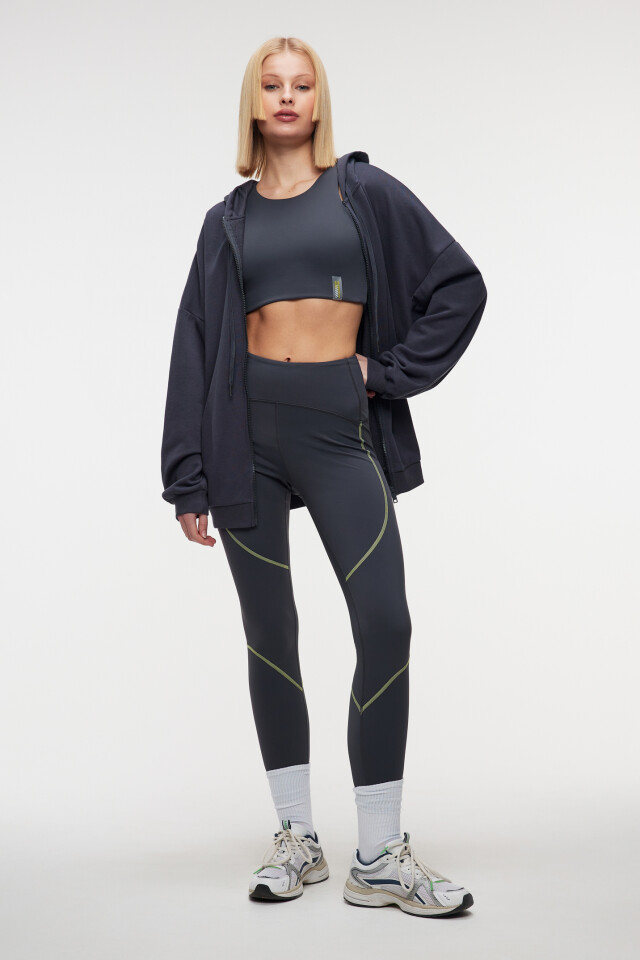 Худи oversize хлопковая на молнии с принтом - цвет серый - 1