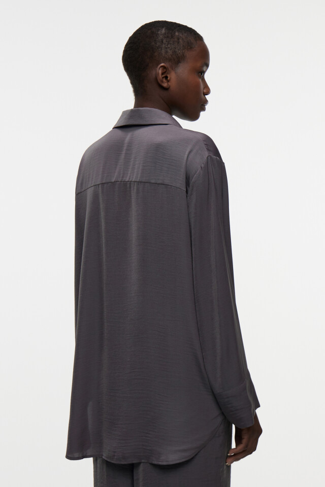 блузка-рубашка oversize домашняя атласная - цвет серый - 3
