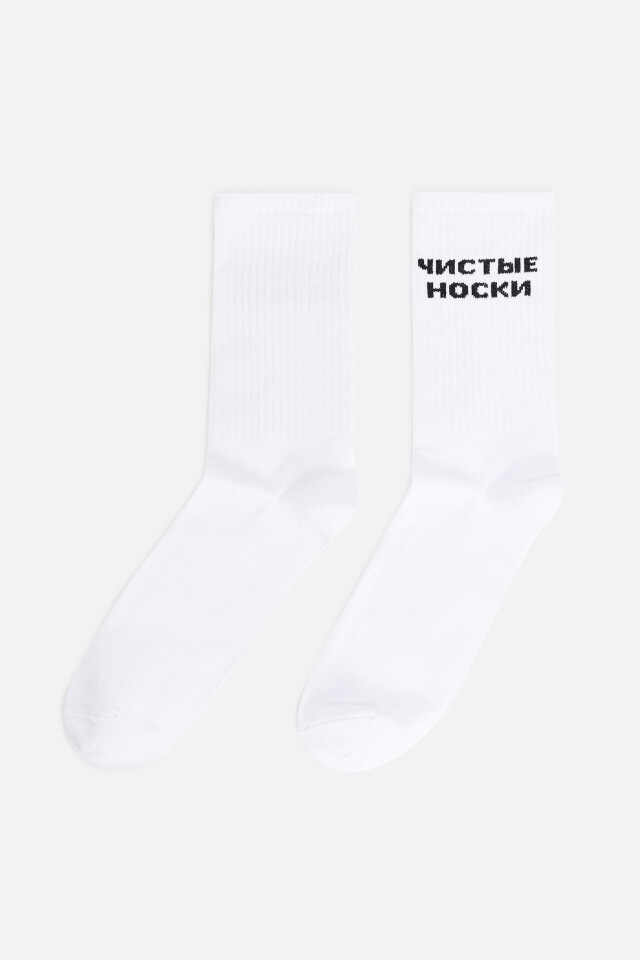 Носки высокие хлопковые с принтом - цвет белый - 1