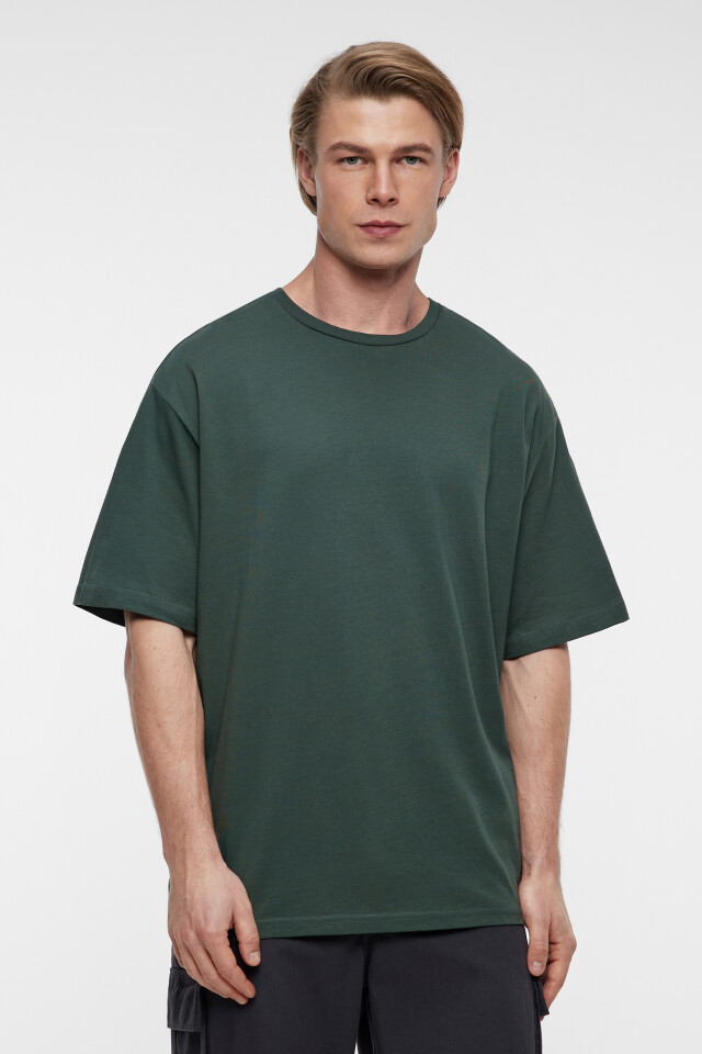 Футболка oversize хлопковая однотонная - цвет зеленый - 2