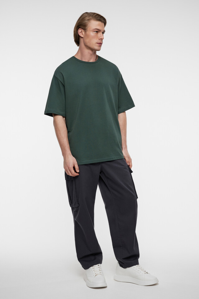 Футболка oversize хлопковая однотонная - цвет зеленый - 1