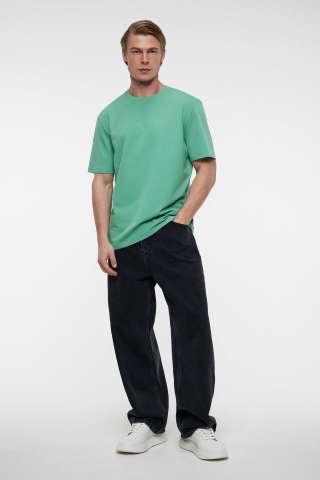 Футболка oversize хлопковая базовая - цвет зеленый - 4