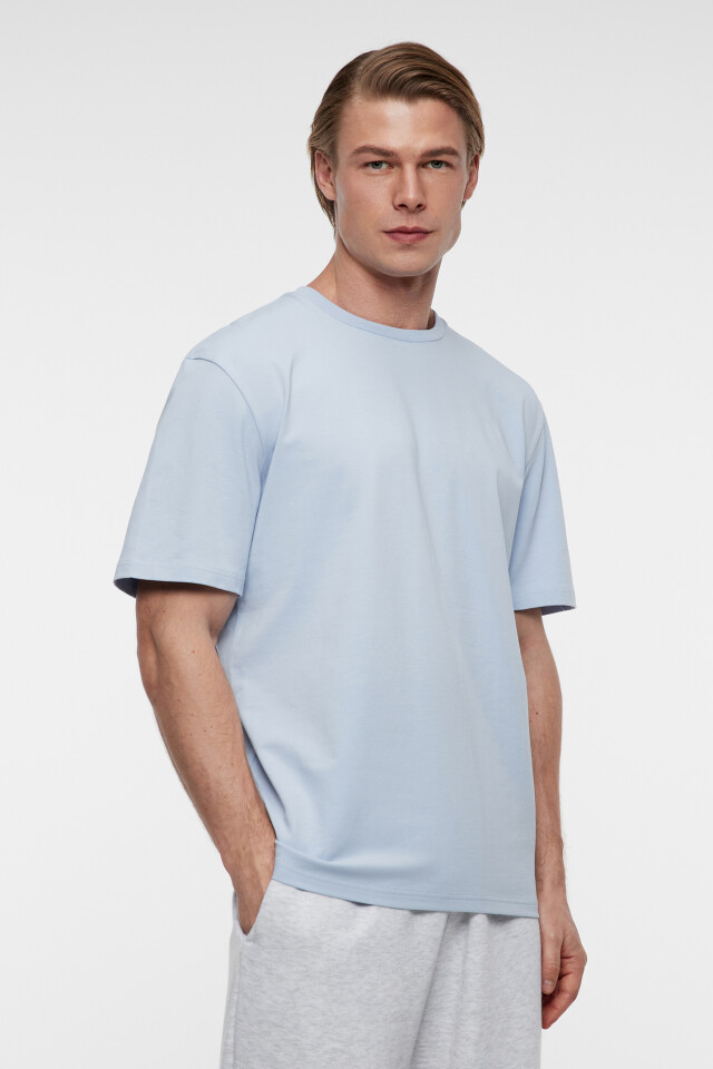 Футболка oversize хлопковая базовая - цвет голубой - 2