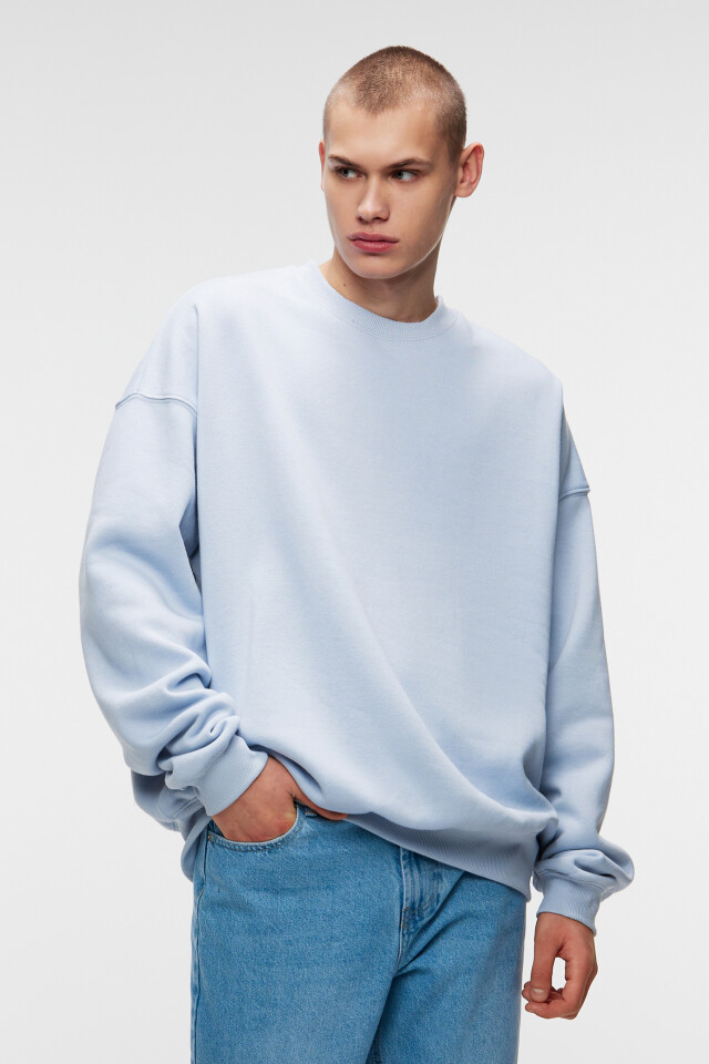 Свитшот oversize хлопковый базовый с начесом - цвет голубой - 2