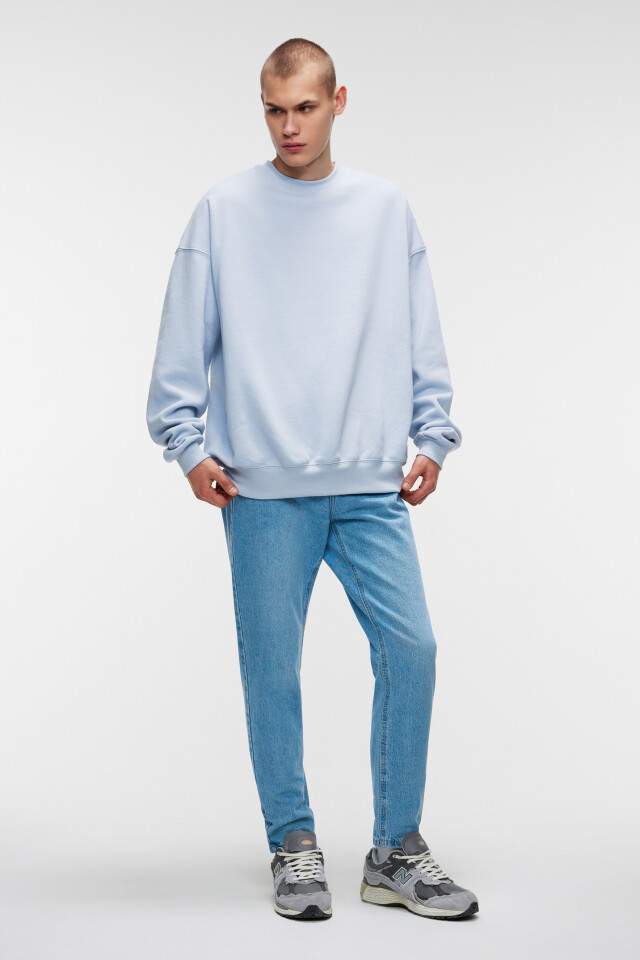 Свитшот oversize хлопковый базовый с начесом - цвет голубой - 1