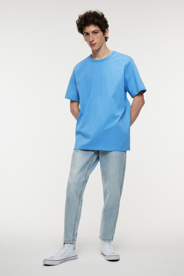 Футболка oversize хлопковая однотонная - цвет голубой - 4