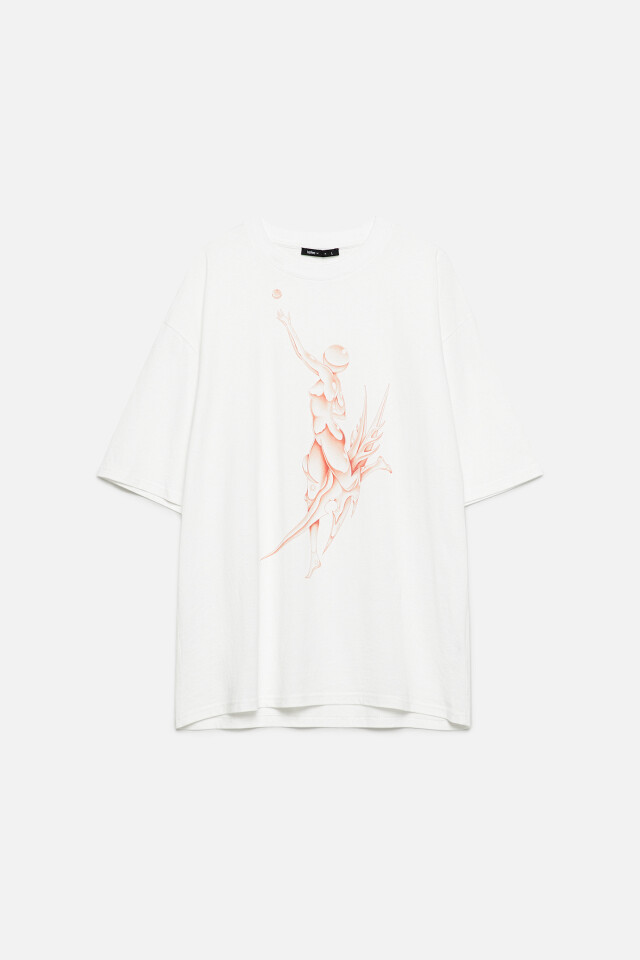 Футболка oversize прямая хлопковая с принтом - цвет белый - 13