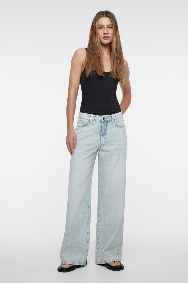 Джинсы wide leg широкие с заниженной посадкой - цвет голубой - 4