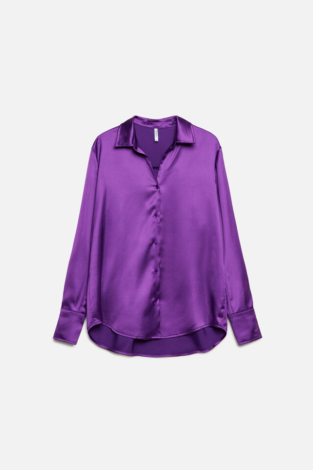 Блузка-рубашка oversize атласная - цвет фиолетовый - 13