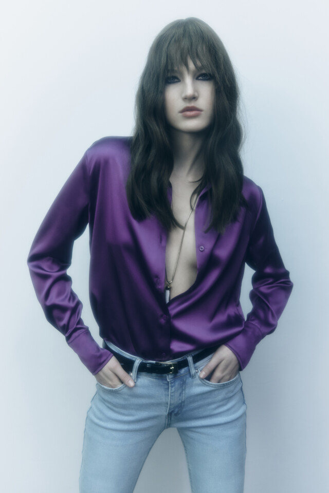 Блузка-рубашка oversize атласная - цвет фиолетовый - 11