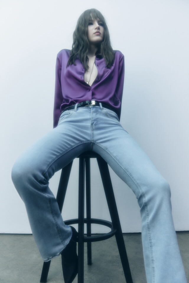 Блузка-рубашка oversize атласная - цвет фиолетовый - 12