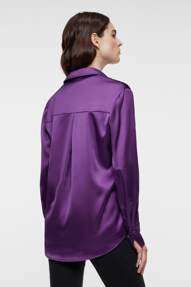 Блузка-рубашка oversize атласная - цвет фиолетовый - 3