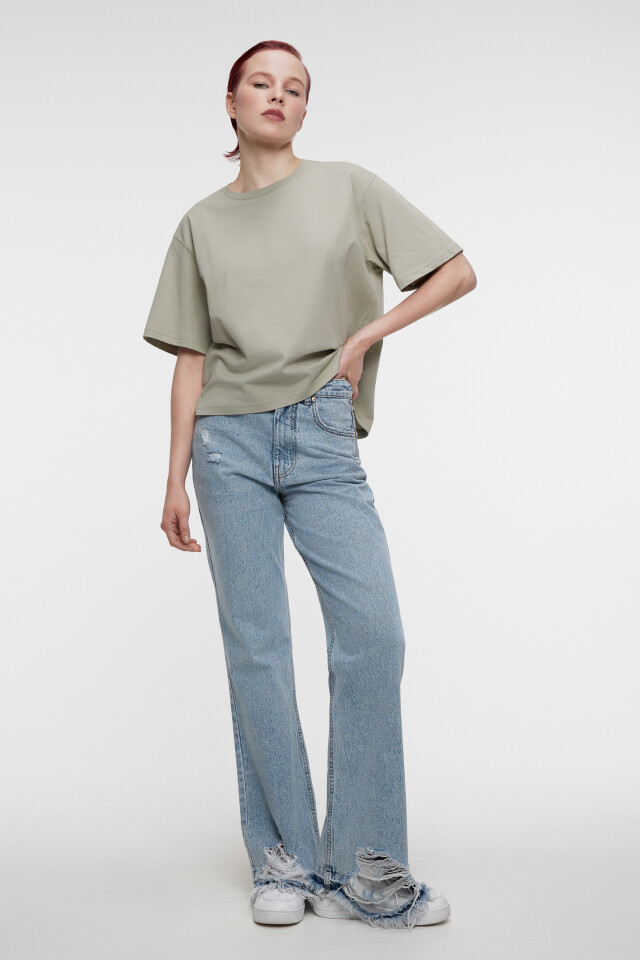 Футболка oversize хлопковая однотонная - цвет зеленый - 6