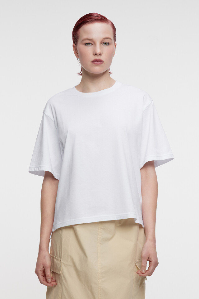 Футболка oversize хлопковая однотонная - цвет белый - 1