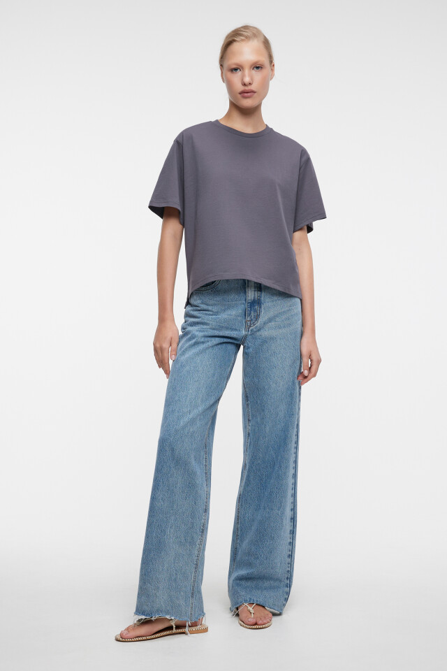 Футболка oversize хлопковая однотонная - цвет серый - 4