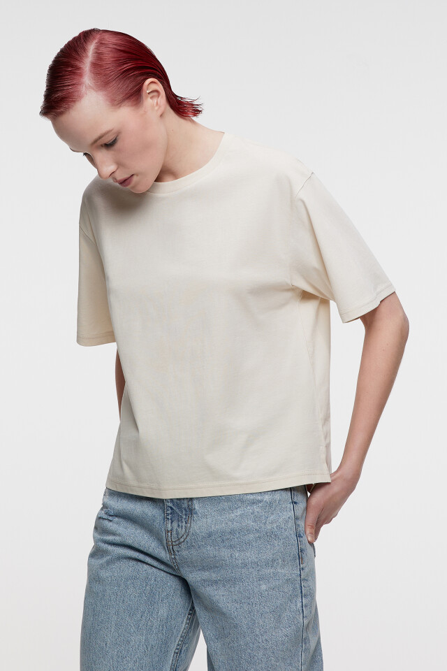 Футболка oversize хлопковая однотонная - цвет бежевый - 1