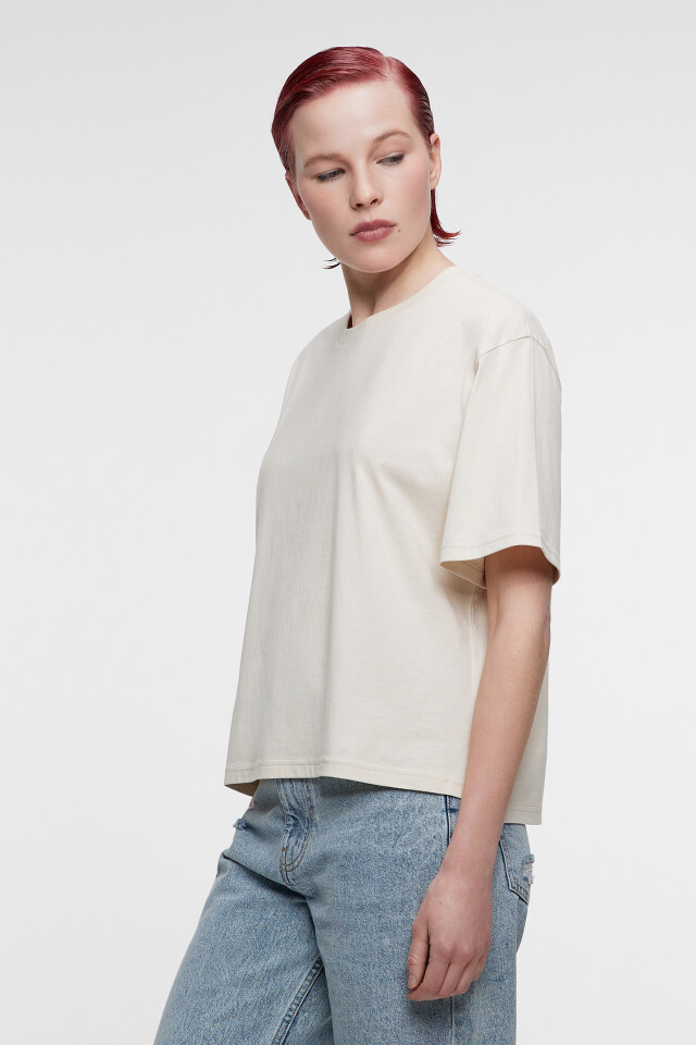 Футболка oversize хлопковая однотонная - цвет бежевый - 2