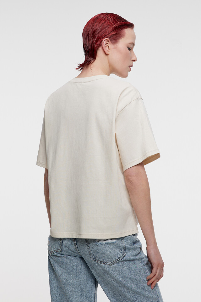Футболка oversize хлопковая однотонная - цвет бежевый - 3