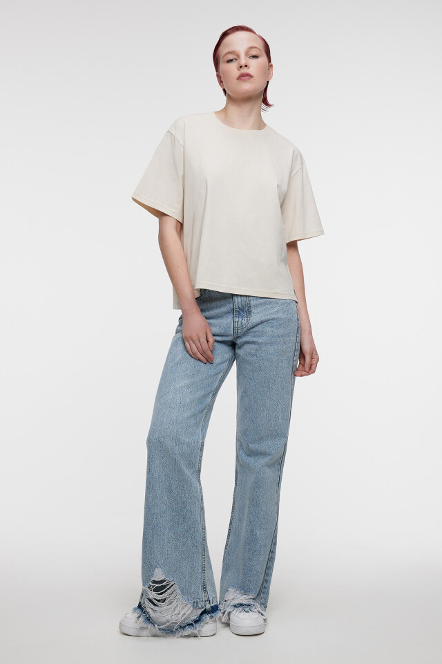 Футболка oversize хлопковая однотонная - цвет бежевый - 4