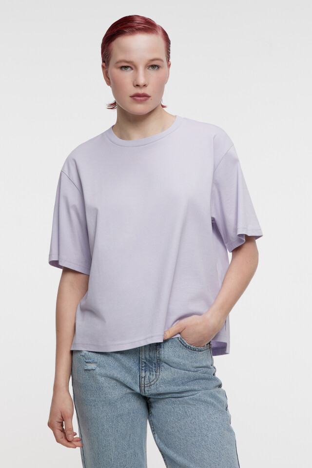 Футболка oversize хлопковая однотонная - цвет сиреневый - 6