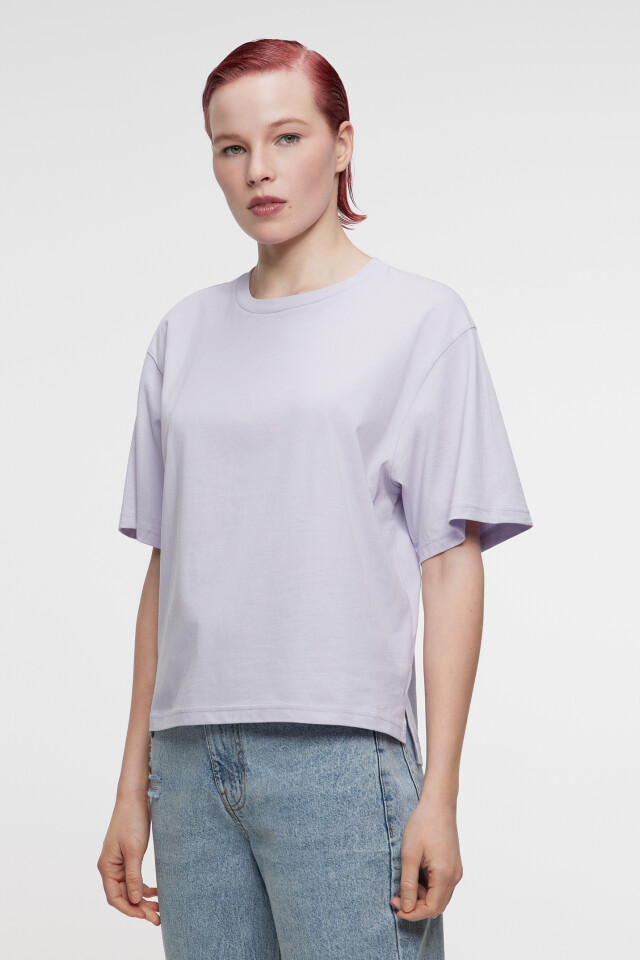 Футболка oversize хлопковая однотонная - цвет сиреневый - 7